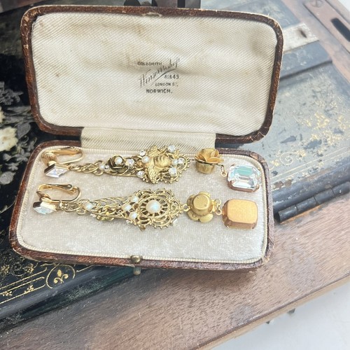 Vintage Gold-Plated Bee Pearl Drop on Filigree Base Emerald Cut Crystal Earrings - Picture 5 of 10