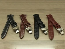 18 20 22 24MM Black Brown Alligator Leather Strap Band Deployment Buckle Clasp 