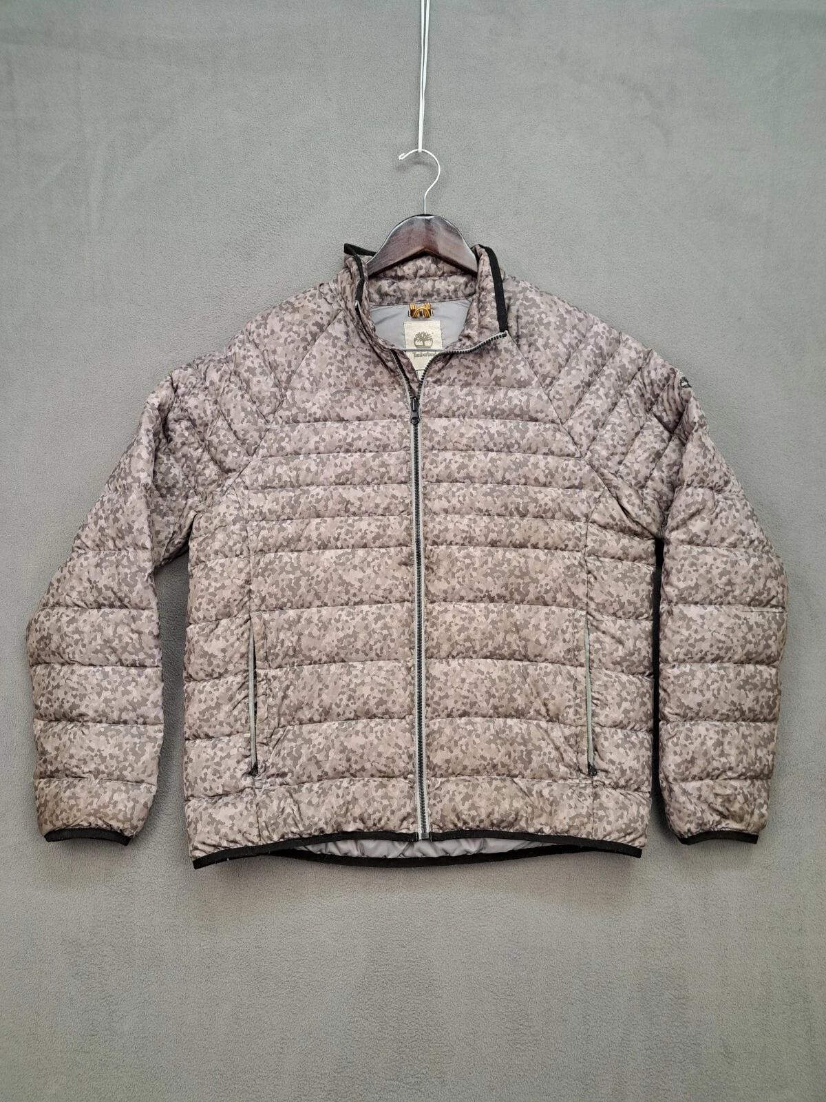 Timberland Packable Goose Down Puffer Camo Grey Men's Large Vintage Puffer Coat
