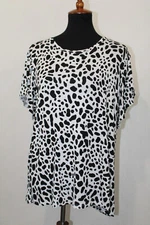 NWOT LuLaRoe XL Olive Tee Black White Animal Dalmation Print Rayon Tulip Sleeve