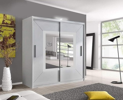 Bedroom Sliding Wardrobe with LED Mirror & Drawers Modern White Sliding Wardrobe - Picture 2 of 22