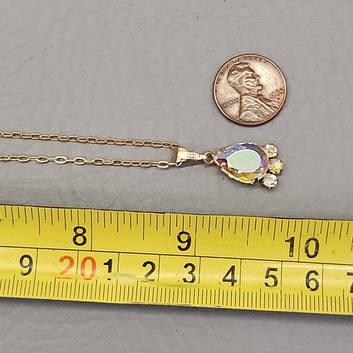 Pendant Necklace Aurora Borealis Teardrop Gold Tone JTV 18" - Picture 12 of 12