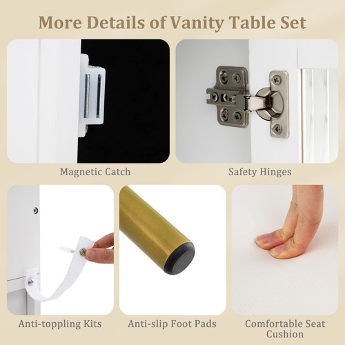 Makeup Vanity Table with Mirror and Lights Modern Dressing Table and Stool Set - Picture 6 of 9