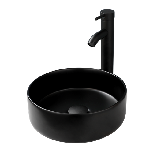 Bathroom Ceramic Vessel Sink Black Round Single Handle&Hole Mixer Deck Mount Tap - Picture 8 of 8
