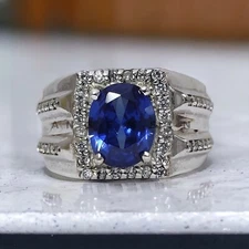 Blue Sapphire Gemstone With 925 Sterling Silver Ring For Men's #AL400