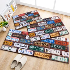 Retro License Plate Design Area Rugs Kids Bedroom Carpet Living Room Floor Mat