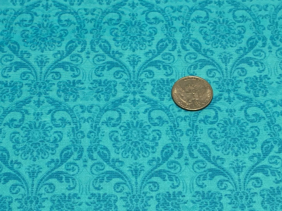 Fabric Flower Turquoise Damask Tapestry TIMELESS TREASURES 4186 on Cotton 1/4 Yd - Image 4 of 4