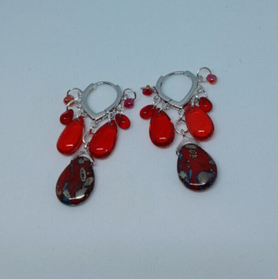 Creolen Edelstahl Murano und rotes böhmisches Glas Unikat Kreation