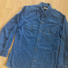 Vintage 70s Levis Big E Orange Tab Denim Button Up Shirt Made in USA Jean Shirt
