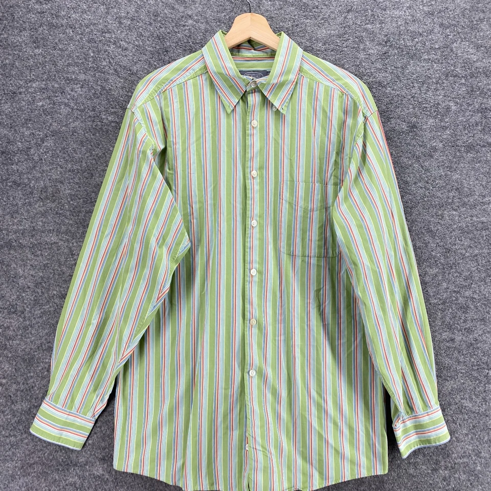 Camisa Talbots Hombre M Mediana Verde Rayas Cuello Abotonado Manga Larga Algodón Foto 3 de 4