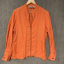 Chicos Jacket Womens Size 2 Large Orange Linen Full Zip Pockets NO Drawstring