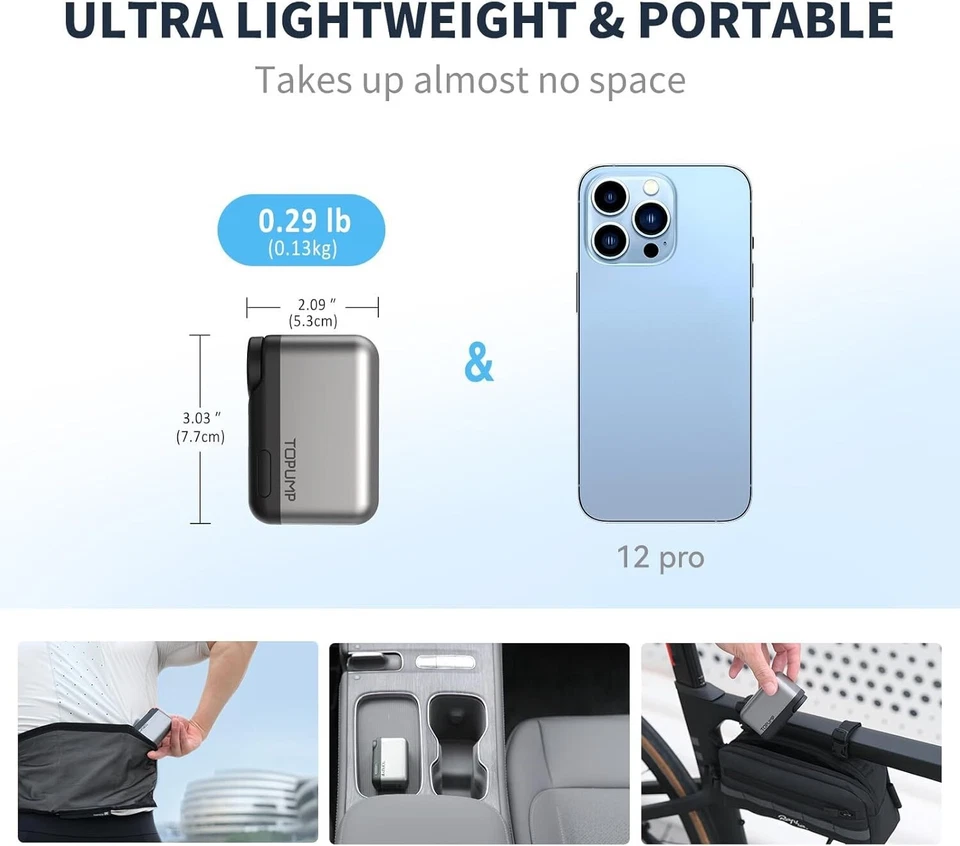 Mini bomba de neumáticos de bicicleta con medidor, bomba de bicicleta eléctrica portátil de 120 PSI Foto 2 de 4