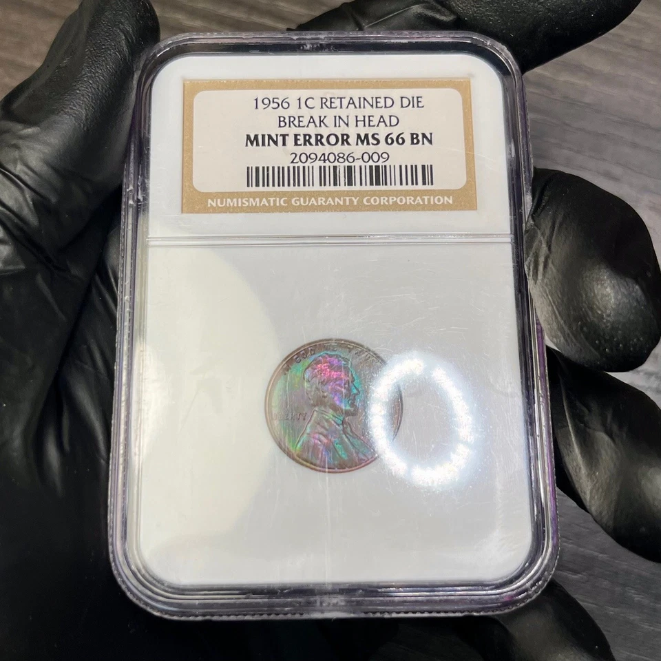 MS66BN 1956 Lincoln Wheat Cent Error, NGC- Retained Die, Rainbow Toned - Image 4 of 4