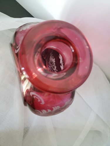 Vintage Bohemian Flashed Ruby & Etched Glass Decanter/No Top - Picture 6 of 12