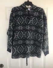 Sostanza 100% Acrylic Sweater 3.5" Zip Hoodie Womens Size L Pockets Green Blue