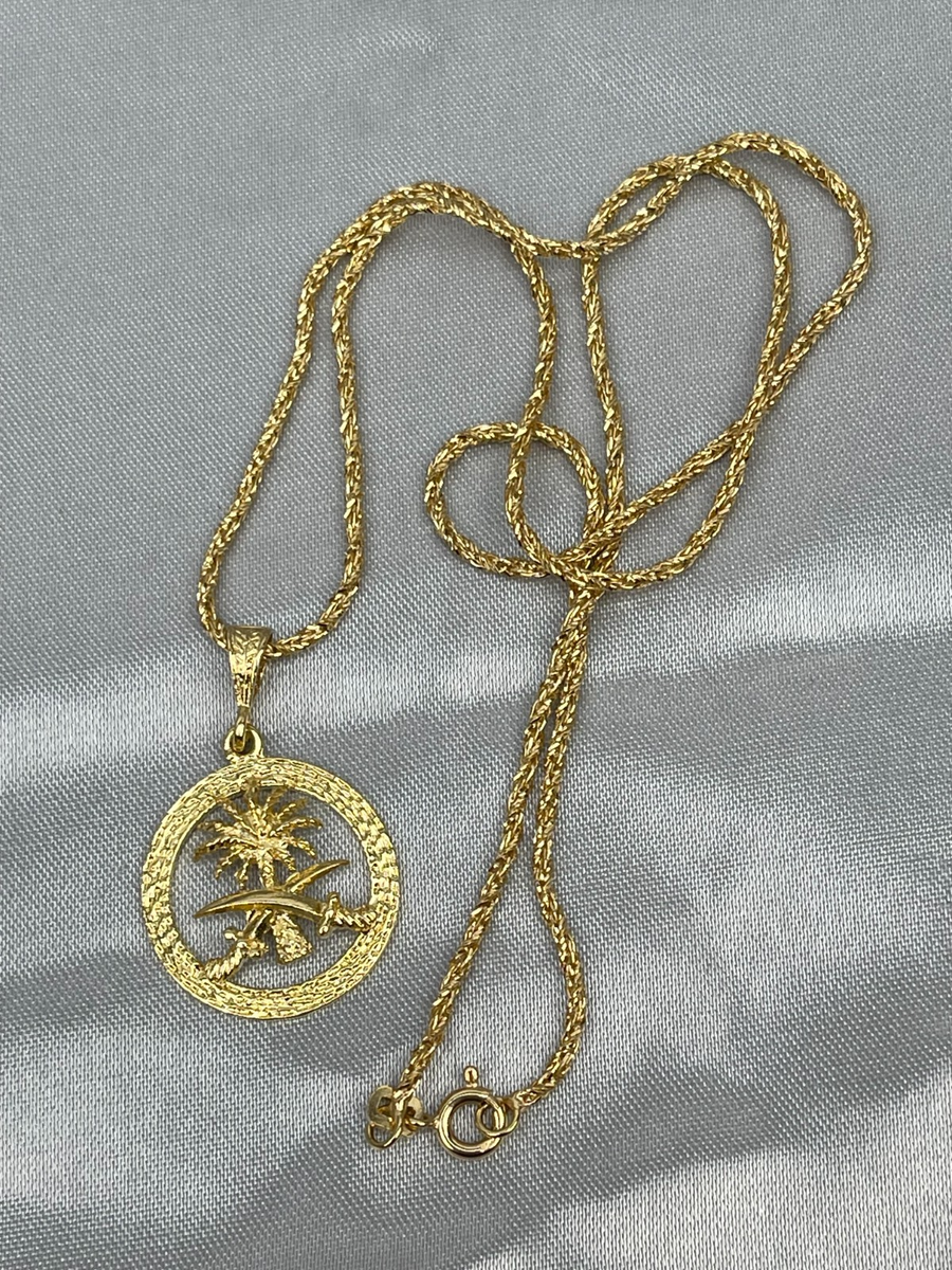 クローバー型 ゴールド ブレス 18k Saudi Gold 18K Gold Pendant Necklace=Saudi Arabian Coat of Arms=Palm Tree