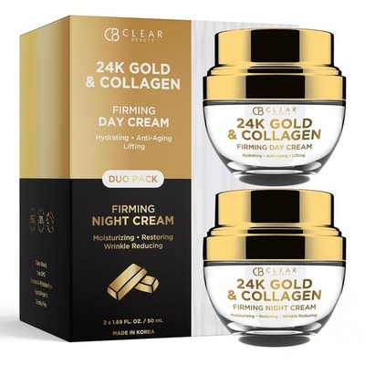 24K Gold & Collagen Duo Day & Night Cream by Clear Beauty - 2 x 1.7 fl oz
