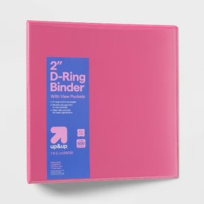 2'' 3 Ring Binder Clear View Pink : 500 Sheet Capacity, D Rings, Internal Pockets