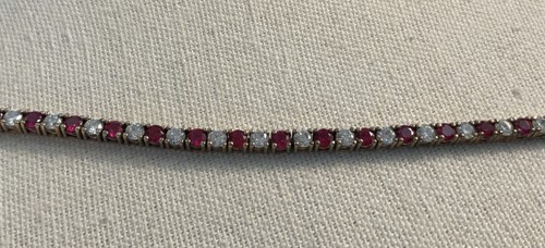 WM Signed Sterling Silver Gold Vermeil Red/White CZ Tennis Bracelet Fits 7.25” - Picture 3 of 6
