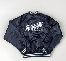 Vintage 90s Snapple MV Sports Blue Nylon Satin Snap Button Bomber Jacket Sz XL