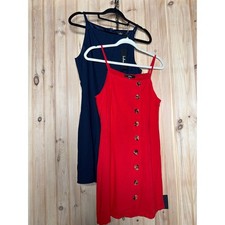 NWT Lulus Mini Dress Navy Blue & Red Sleeveless Button Casual Bundle Size S