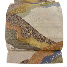 Japanese Kimono Fukuro obi excellent item flower arabesque wave gold thread