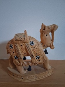 Handcrafted Wooden Camel with Bells Figurine. Read detail on India