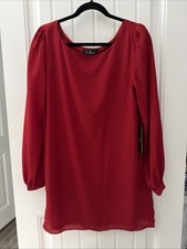 Lulu's Vibrant Red Long Sleeve Dress Flowy Med