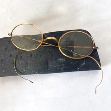 ANTIQUE c1900s GOLD WIRE RIM OVAL EYEGLASSES Spectacles Marked 12