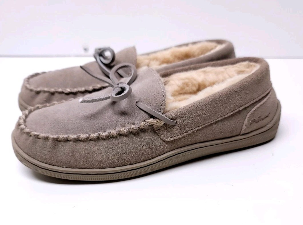 My Pillow My Slippers Taupe Gray Suede Memory Foam Gel Moccasins Women's 8