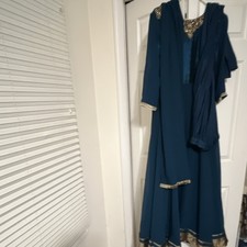 Peacock blue Anarkali Salwar Kameez for Women with Gold Embellishments  Dupatta