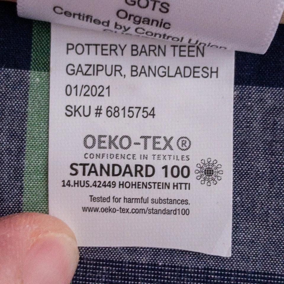 Sábana plana Pottery Barn Teen Queen SOLO cabina a cuadros 100 % algodón orgánico 96"x104" Foto 4 de 4