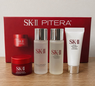 SKll 4-piece Set: Cleansing 20g, Lotion 30ml, Essence 30ml,Red Cream Moisturiser