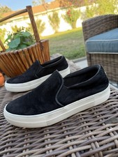 Steve Madden Women's Black Suede Slip-On Flats White Sole Round Toe