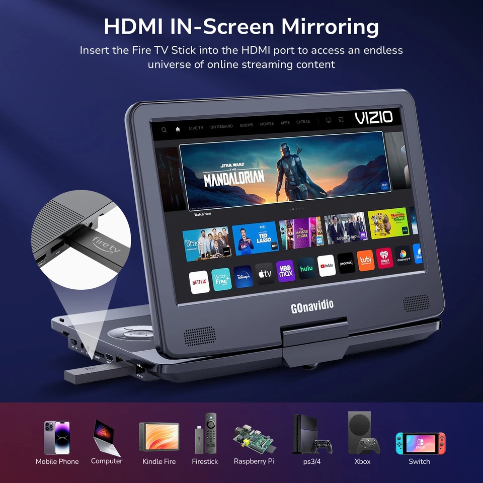 15.6" Portable Blu Ray DVD Player w/ 13.3'' Sync Screen Rechargeable USB HDMI AV - Image 4 of 4