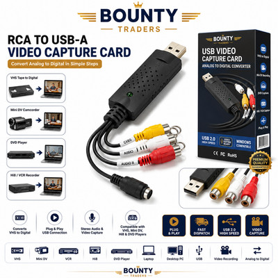 RCA zu USB A Video Capture Card Digital Konverter VHS Mini DV VCR Hi8 DVD Player