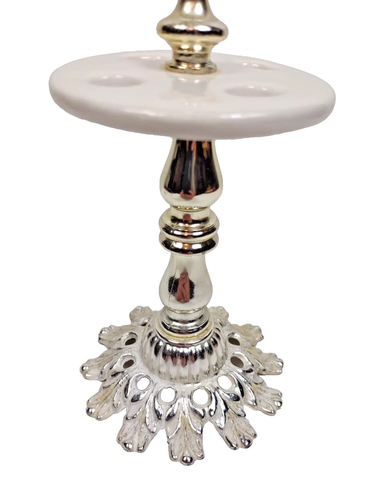Soporte de cepillo de dientes de metal, cerámica y plástico tono plata y dorado de colección Foto 3 de 4