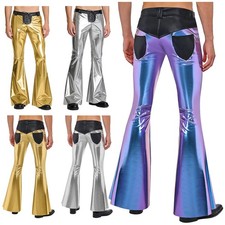 Mens Flared Pants Night Club Trousers Stage Long Pants Bell Bottom Disco Cowboy