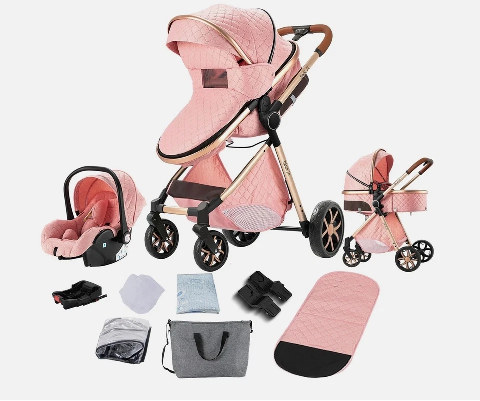 Base de cochecito de bebé 3 en 1 con base de asiento de coche de seguridad Isofix súper rosa Foto 2 de 4