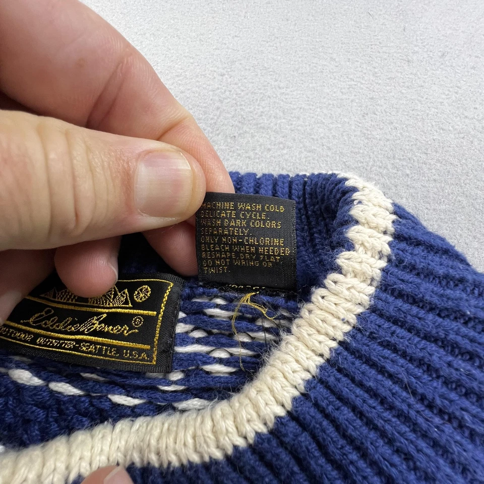 Suéter De Colección Eddie Bauer Para Hombres Grande Azul Blanco Fair Isle Cuello Redondo Algodón Tejido Foto 4 de 4