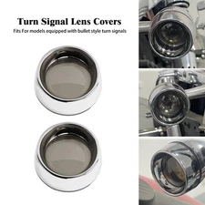 2x Bullet Turn Signal Light Somke Lens Chrome ABS Cover For Harley Dyna Touring