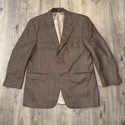 Marshall Fields Mens Houndstooth Pattern Lambs Wool Sport Coat Blazer Brown 42R