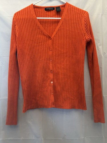 Express World Brand Junior’s Size Orange Button Down Long Sleeve Sweater Sz L NW - Picture 3 of 4