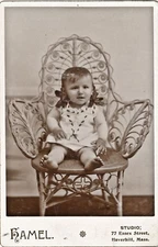 1880-1889 Darling Child in Flower Petal Wicker Chair, Haverhill MA Cabinet Photo
