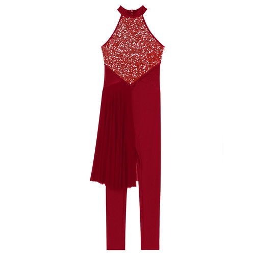 Women's Latin Jazz Dance Costume Sparkly Skirted Jumpsuit Figure Skating Outfit - Picture 45 of 51