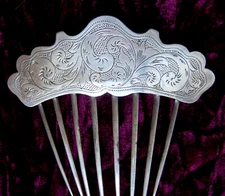 Americana brite cut engraved coin silver hair comb mid 19th century (AAP)