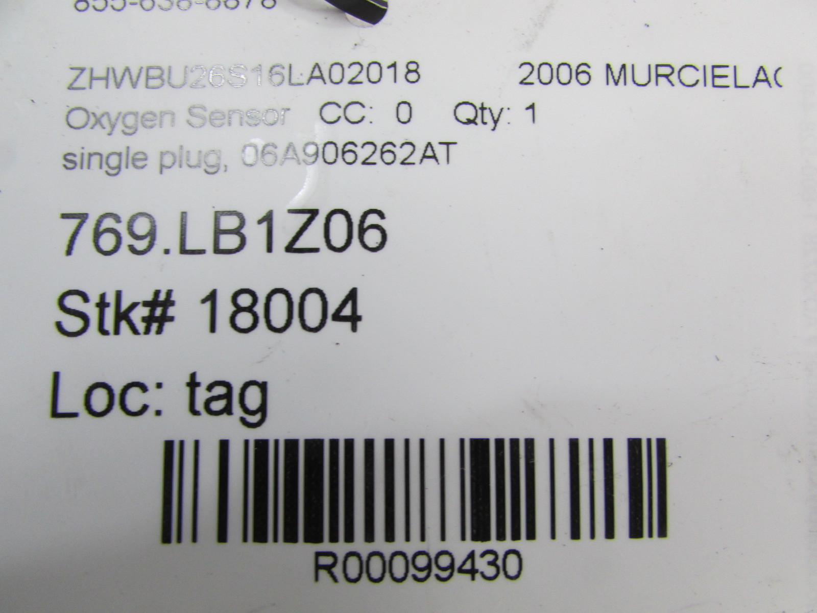 Lamborghini Gallardo, Oxygen Sensor, Used, P/N 06A906262AT