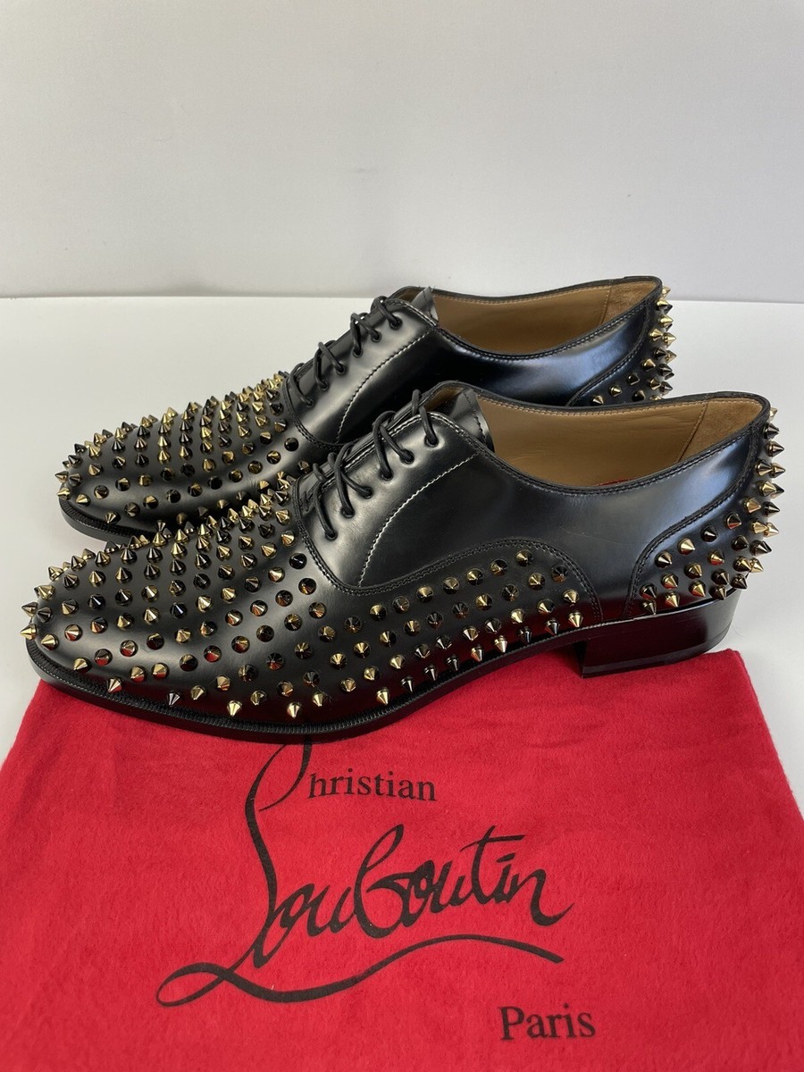 Christian Louboutin Black Leather Spike Oxford Lace Up Dress Shoes
