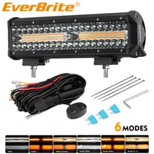 EverBrite 12" 300W LED Light Bar Spot Flood White/Amber/Strobe 6 Mode Work Light
