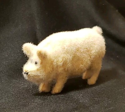 VINTAGE FLOCKED PIG FOR MINIATURE DOLLHOUSE OR ROOMBOX 